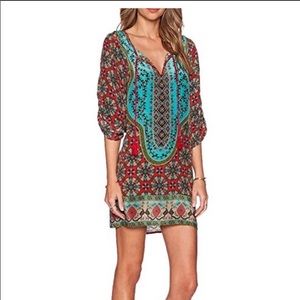 Himone Boho Print Shift Tunic Mini Dress L